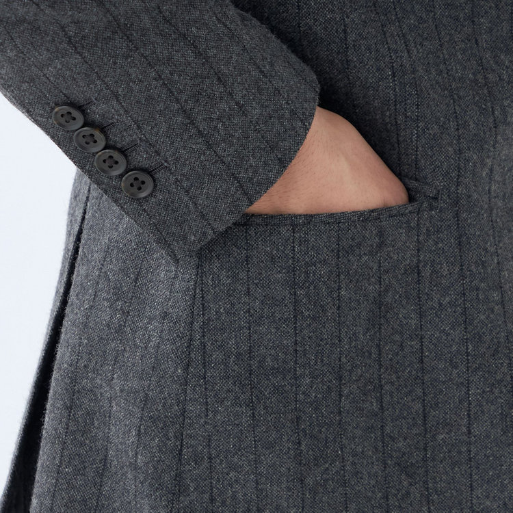 シルバーライン 【CLASSICO TAPERED】【秋冬】2釦シングルスーツ 1タック/グレー×ストライプ/RE:NEWOOL/※裾上げ必要 紺中間