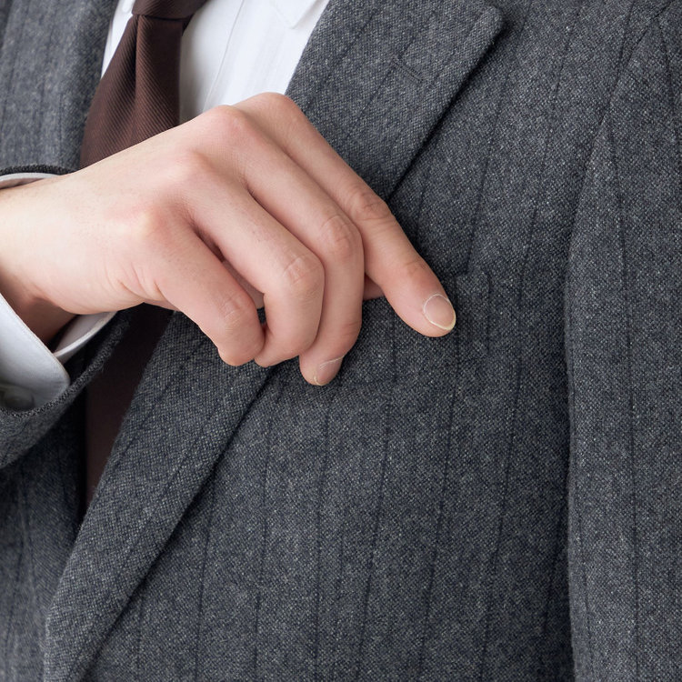 シルバーライン 【CLASSICO TAPERED】【秋冬】2釦シングルスーツ 1タック/グレー×ストライプ/RE:NEWOOL/※裾上げ必要 紺中間