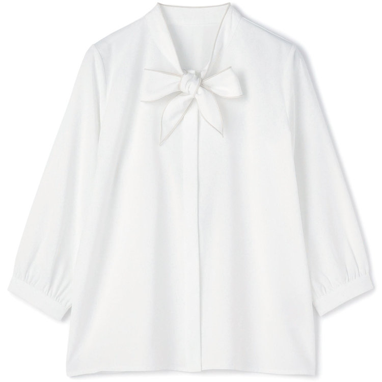 シルバーライン 【SILVER LINE/7分袖】配色メロウボウタイプルオーバー/ホワイト/「ウォッシャブル可能」「2WAYストレッチ」「防シワ」「UV加工」「接触冷感」 白