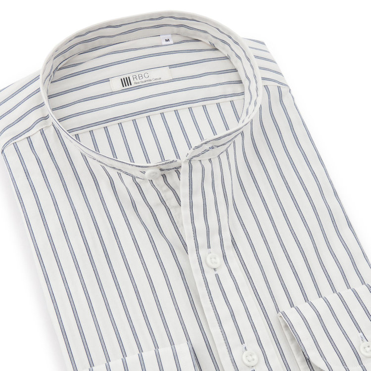 シルバーライン 【RBC】バンドカラーシャツ/アイボリー×ストライプ 青中間