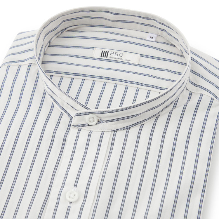 シルバーライン 【RBC】バンドカラーシャツ/アイボリー×ストライプ 青中間