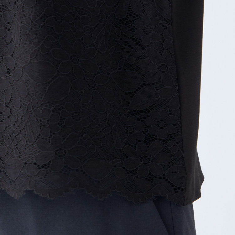 シルバーライン 【SL/7分袖】フロントレースプルオーバー/ブラック 黒