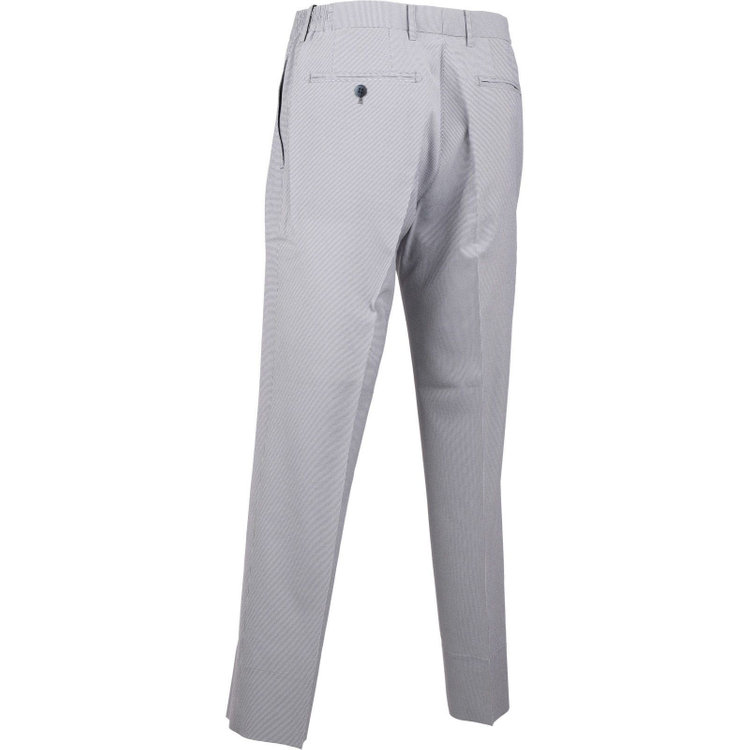 スーツセレクト 【SLIM TAPERED】【春夏】4S 0タックテーパードパンツ/サックス＆ネイビー×ハウンドトゥース/ウエストシャーリング仕様/ウォッシャブル/裾上げ済仕様 ネイビー系(紺)