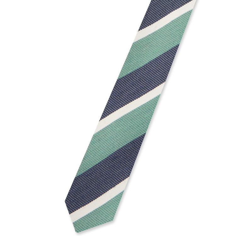 ブラックライン 【BLACK LINE】コットンシルクブレンドストライプネクタイ 7.5cm幅/グリーン×ネイビー×ホワイト/Finest fabrics by COMO ITALY その他