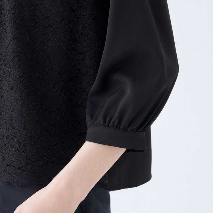 シルバーライン 【SL/7分袖】フロントレースプルオーバー/ブラック 黒