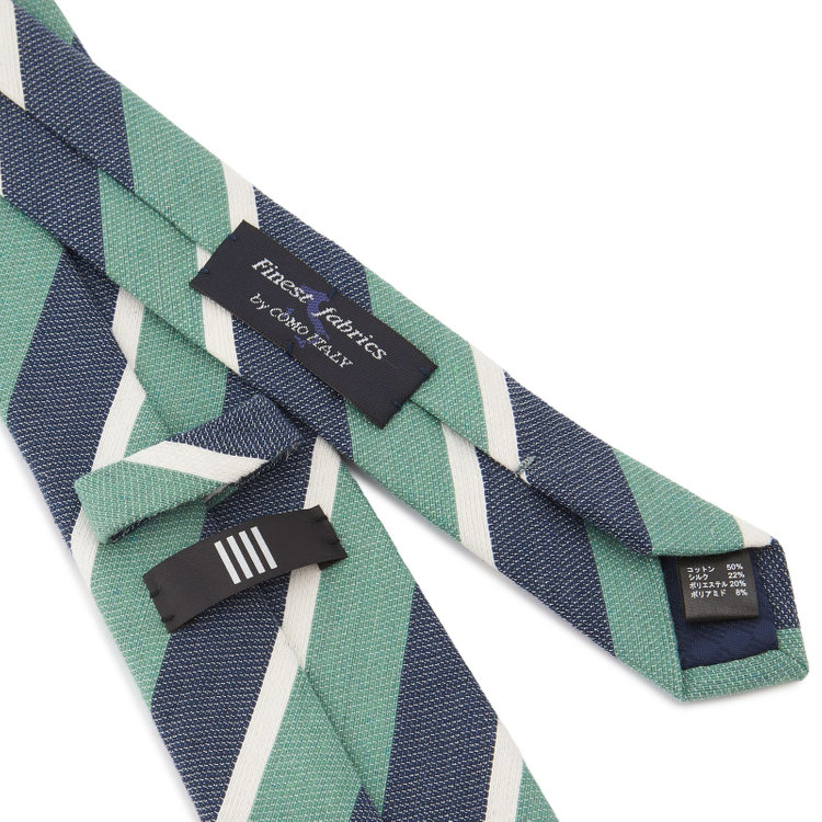 ブラックライン 【BLACK LINE】コットンシルクブレンドストライプネクタイ 7.5cm幅/グリーン×ネイビー×ホワイト/Finest fabrics by COMO ITALY その他