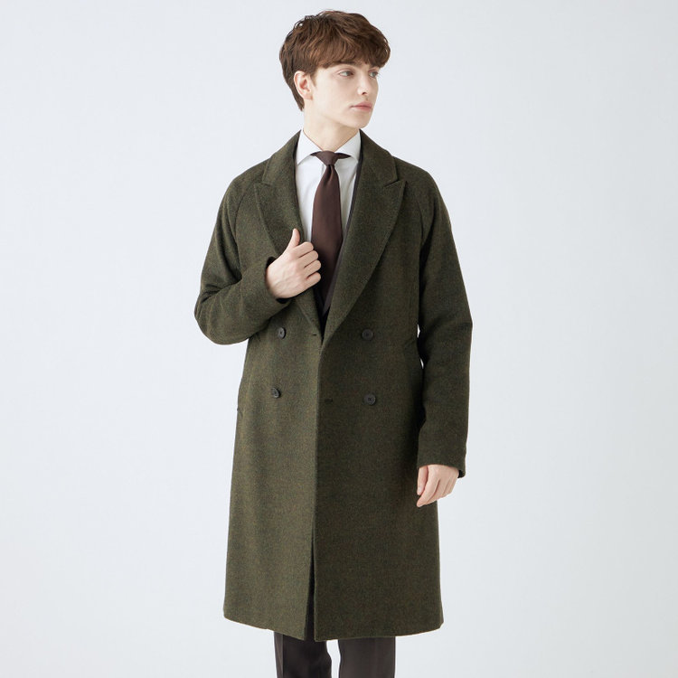 シルバーライン 【SL】ウールブレンド ラグランダブルチェスターコート/カーキ/RE:NEWOOL/BISHU JAPAN 緑中間