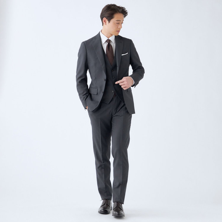 シルバーライン 【CLASSICO TAPERED】【年間】3釦段返りシングルスリーピーススーツ 2タック/グレー×ソリッド/NEW ZEALAND WOOL MIX/※裾上げ必要 グレー中間