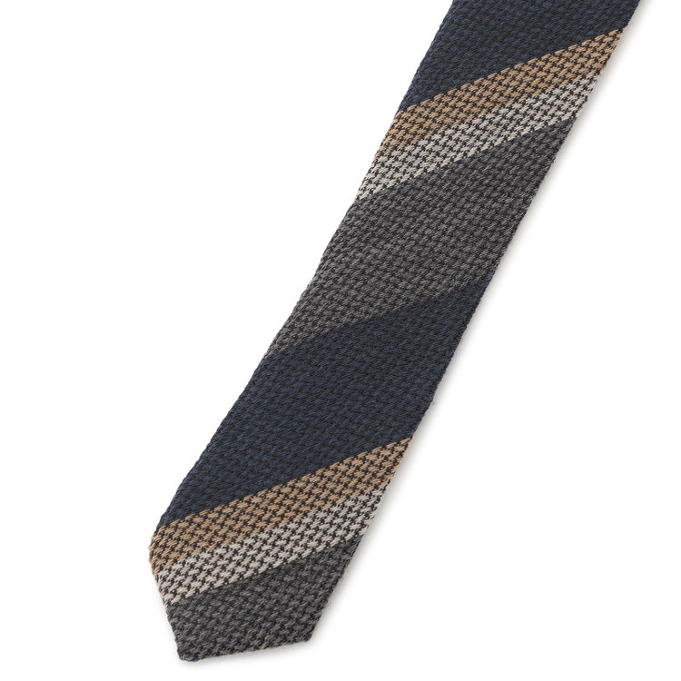 ブラックライン 【BLACK LINE】ウールシルクストライプネクタイ 7.5cm幅/ネイビー×グレー/ITALIAN FABRICS その他