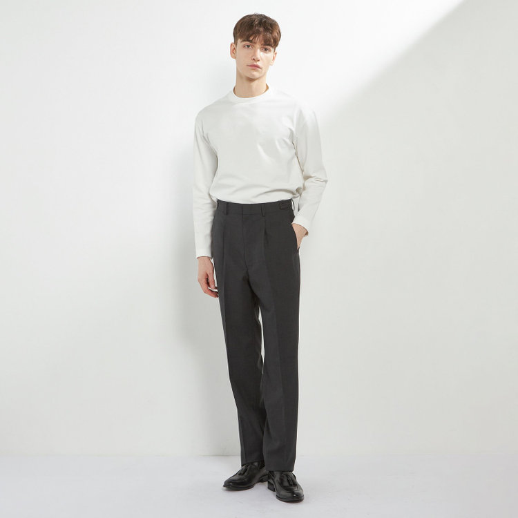 ソノタ 【BLACK LINE】【春夏】1タックワイドシルエットパンツ/グレー×サイロフィル/NEW ZEALAND WOOL MIX Super100’s/※裾上げ必要 グレー濃色