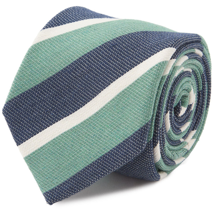 ブラックライン 【BLACK LINE】コットンシルクブレンドストライプネクタイ 7.5cm幅/グリーン×ネイビー×ホワイト/Finest fabrics by COMO ITALY その他
