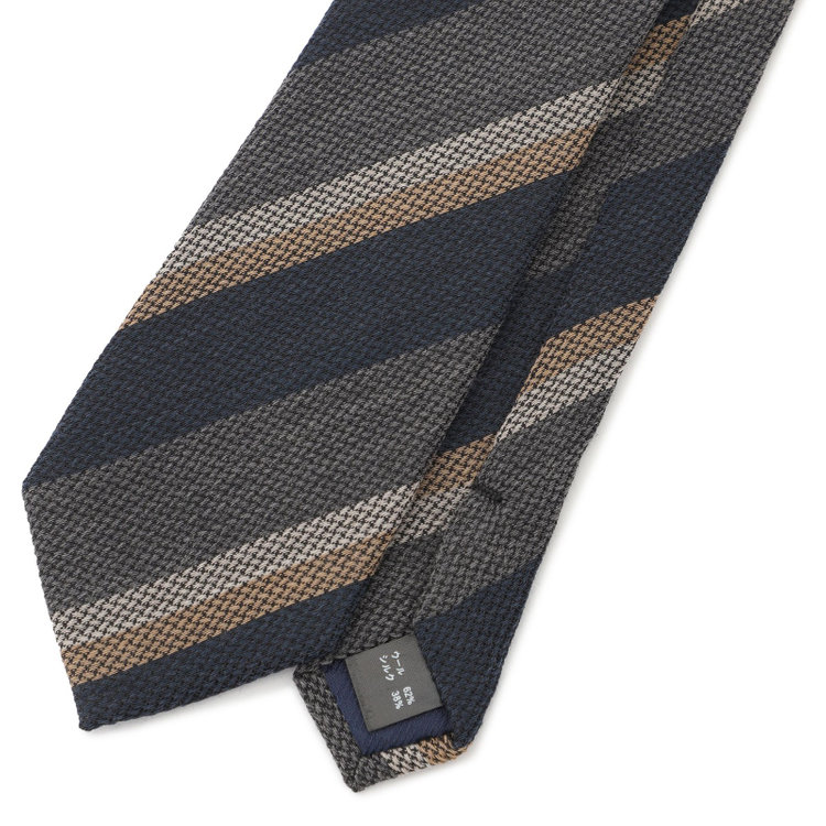 ブラックライン 【BLACK LINE】ウールシルクストライプネクタイ 7.5cm幅/ネイビー×グレー/ITALIAN FABRICS その他