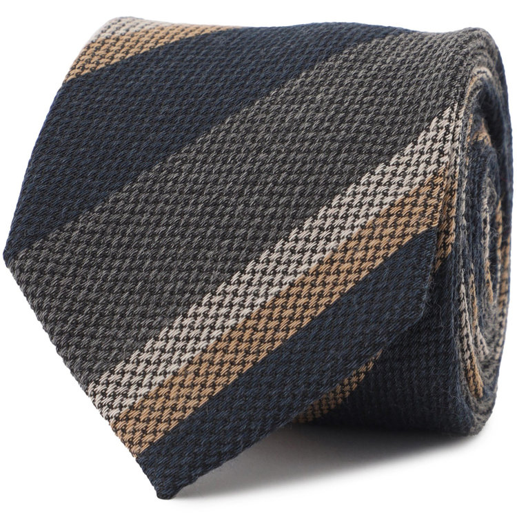 ブラックライン 【BLACK LINE】ウールシルクストライプネクタイ 7.5cm幅/ネイビー×グレー/ITALIAN FABRICS その他