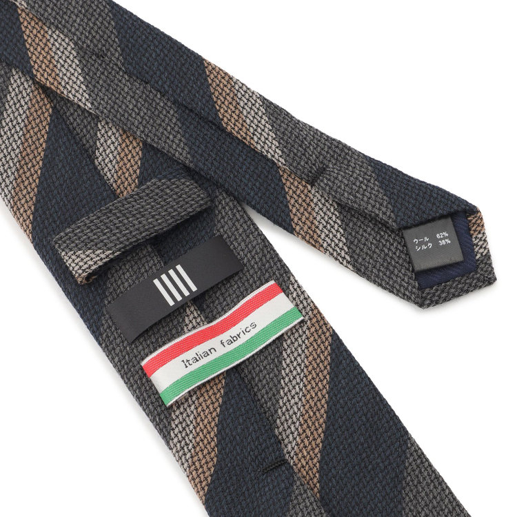 ブラックライン 【BLACK LINE】ウールシルクストライプネクタイ 7.5cm幅/ネイビー×グレー/ITALIAN FABRICS その他