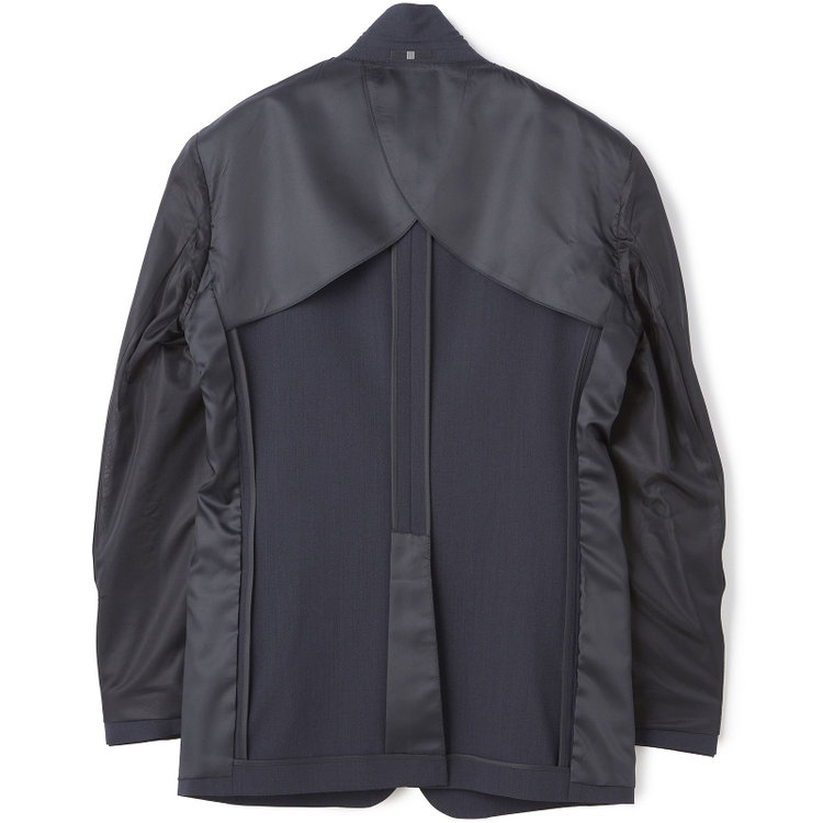 ブラックライン 【SLIM TAPERED_2】【春夏】2釦シングルスーツ 0タック/ネイビー×ヘアラインストライプ/ウエストシャーリング/4S SUSTAINABILITY&ECOLOGY FABRIC/ウォッシャブル/※パンツ裾上げ済仕様 紺中間