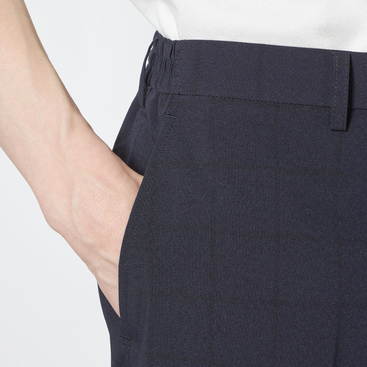 ブラックライン 【SLIM TAPERED】【春夏】0タックテーパードパンツ/ネイビー×ウィンドペン/ウエストシャーリング/4S SUSTAINABILITY&ECOLOGY FABRIC「ウォッシャブル」「ストレッチ」/※裾上げ済仕様 紺濃色