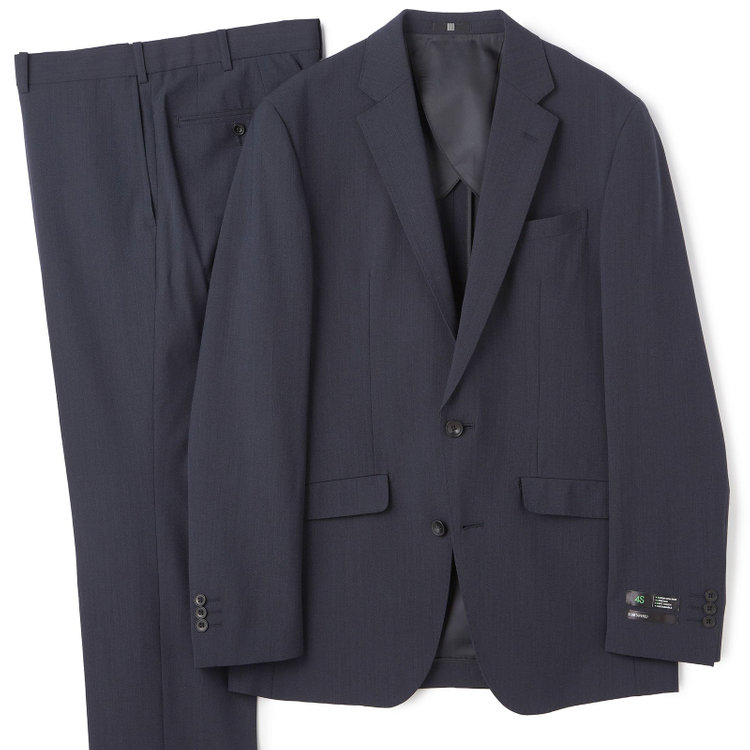 ブラックライン 【SLIM TAPERED_2】【春夏】2釦シングルスーツ 0タック/ネイビー×ヘアラインストライプ/ウエストシャーリング/4S SUSTAINABILITY&ECOLOGY FABRIC/ウォッシャブル/※パンツ裾上げ済仕様 紺中間