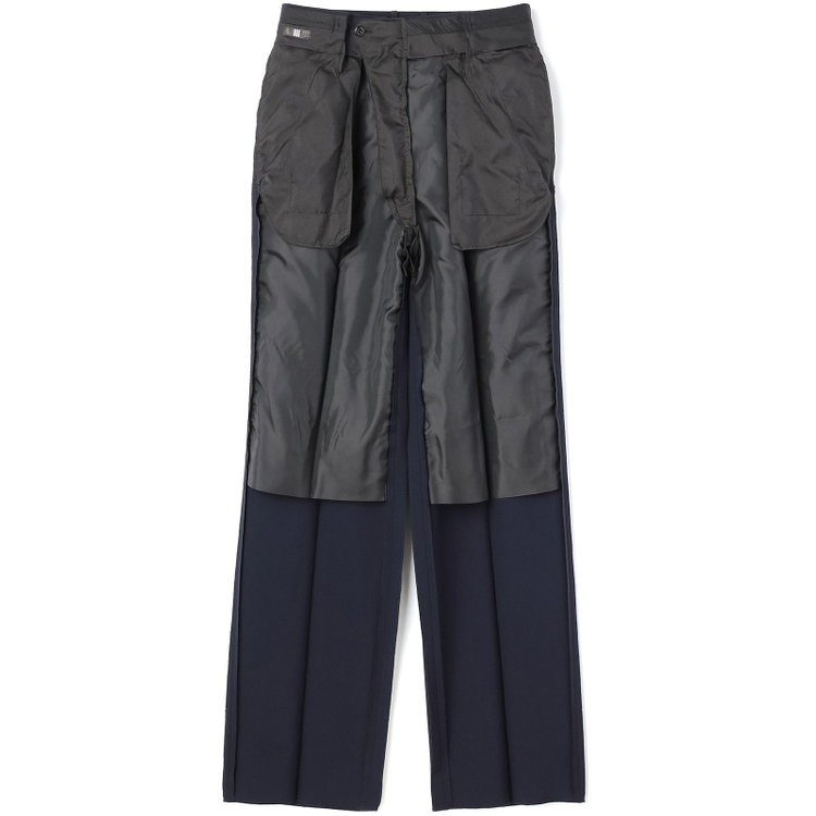 ソノタ 【BLACK LINE】【春夏】1タックワイドシルエットパンツ/ネイビー×シアサッカー/NEW ZEALAND WOOL MIX Super100’s/※裾上げ必要 紺中間