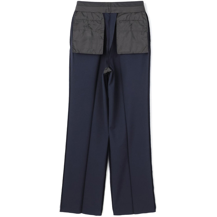 ソノタ 【BLACK LINE】【春夏】1タックワイドシルエットパンツ/ネイビー×シアサッカー/NEW ZEALAND WOOL MIX Super100’s/※裾上げ必要 紺中間