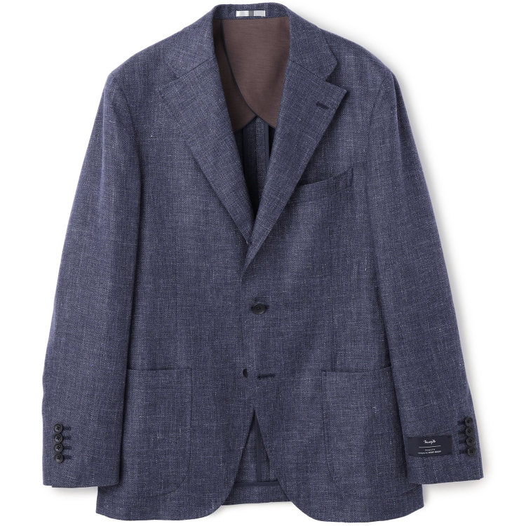 シルバーライン 【CLASSICO TAPERED】【春夏】リネンウール3釦段返りシングルジャケット/ネイビー/パッチポケット/MARZOTTO 青中間