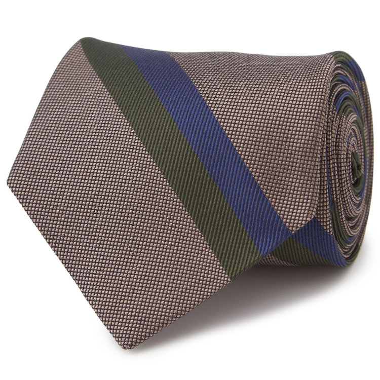 シルバーライン 【SILVER LINE】コットンシルクストライプネクタイ 8.5cm幅/ベージュ×グリーン/ITALIAN FABRICS その他