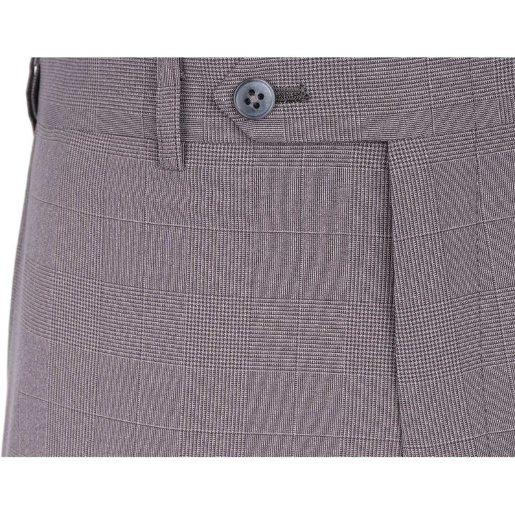 スーツセレクト 【SLIM TAPERED】【春夏】0タックテーパードパンツ/グレー×チェック/ウエストムーブ/ウォッシャブル/4S グレー系(灰)