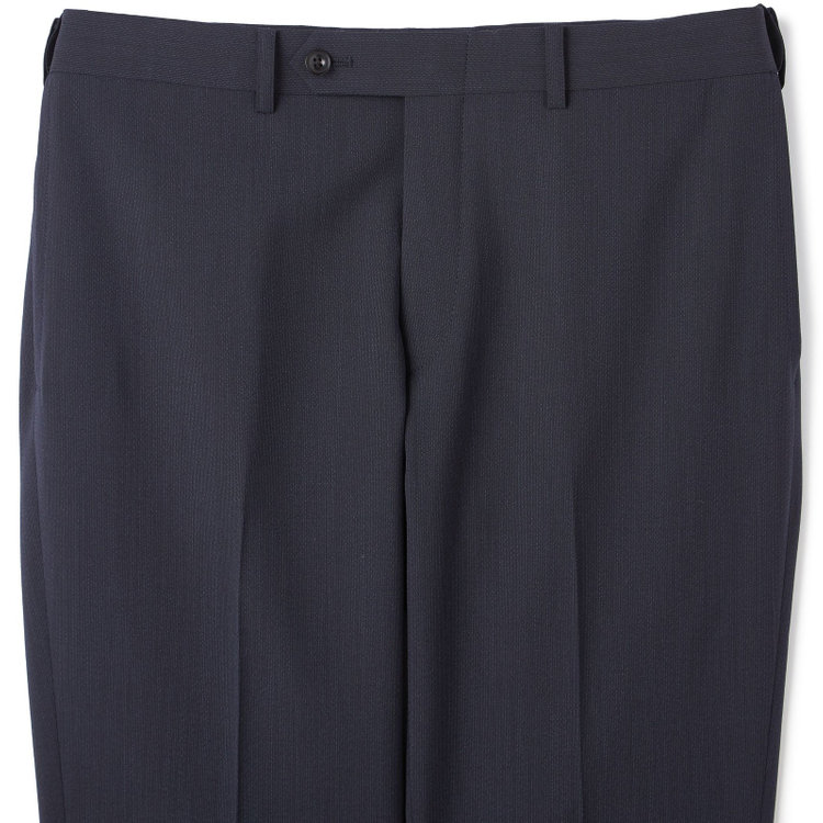 ブラックライン 【SLIM TAPERED_2】【春夏】2釦シングルスーツ 0タック/ネイビー×ヘアラインストライプ/ウエストシャーリング/4S SUSTAINABILITY&ECOLOGY FABRIC/ウォッシャブル/※パンツ裾上げ済仕様 紺中間