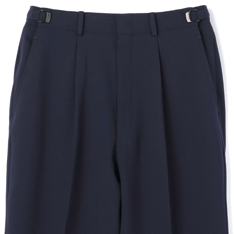 ソノタ 【BLACK LINE】【春夏】1タックワイドシルエットパンツ/ネイビー×シアサッカー/NEW ZEALAND WOOL MIX Super100’s/※裾上げ必要 紺中間