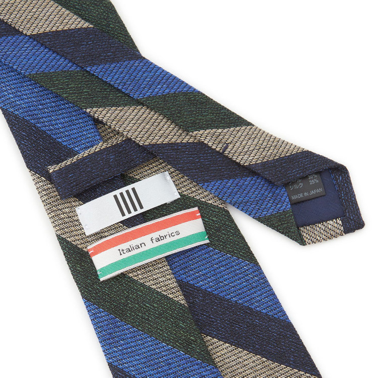 シルバーライン 【SILVER LINE】コットンウールシルクストライプネクタイ 8.5cm幅/ネイビー×ブルー×グリーン/ITALIAN FABRICS その他