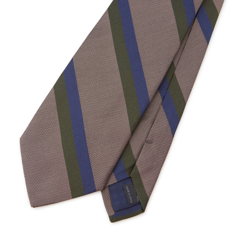 シルバーライン 【SILVER LINE】コットンシルクストライプネクタイ 8.5cm幅/ベージュ×グリーン/ITALIAN FABRICS その他