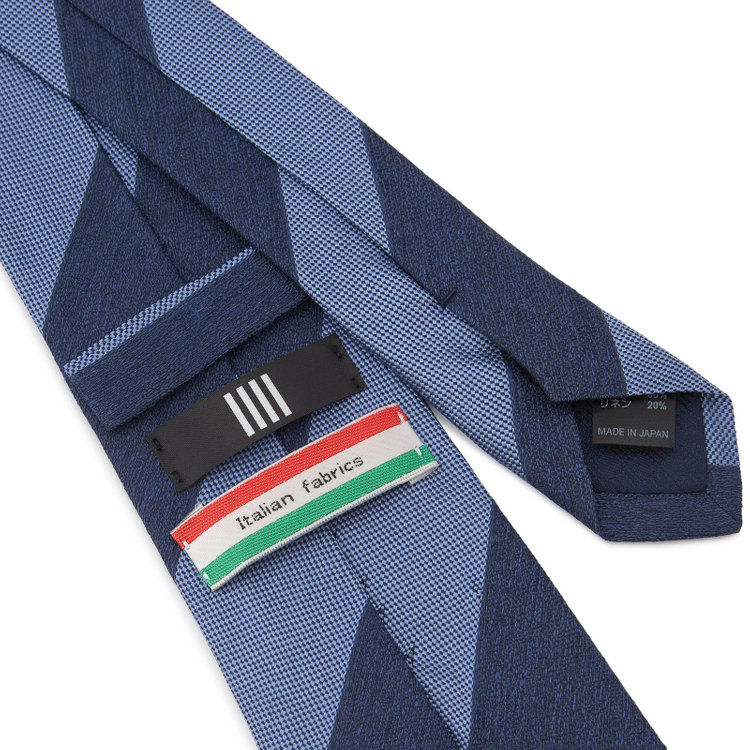 ブラックライン 【発送在庫あり】【BLACK LINE】シルクリネンストライプネクタイ 7.5cm幅/ネイビー×ブルー/ITALIAN FABRICS その他