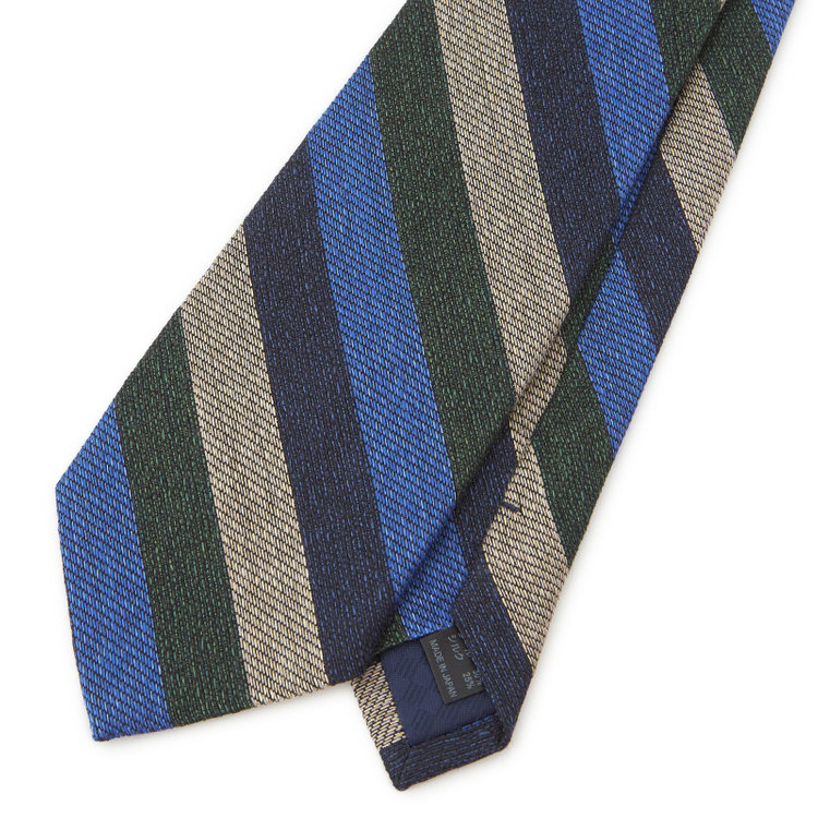 シルバーライン 【SILVER LINE】コットンウールシルクストライプネクタイ 8.5cm幅/ネイビー×ブルー×グリーン/ITALIAN FABRICS その他