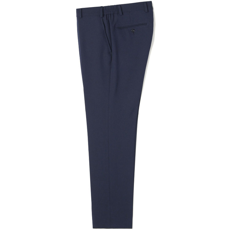 ブラックライン 【SLIM TAPERED】【年間】2釦シングルスリーピーススーツ 0タック/ネイビー×ヘリンボーン /ウエストシャーリング/4S TAKE OUT SUITS /リバーシブルベスト（グレー）/※パンツ裾上げ済仕様 紺中間