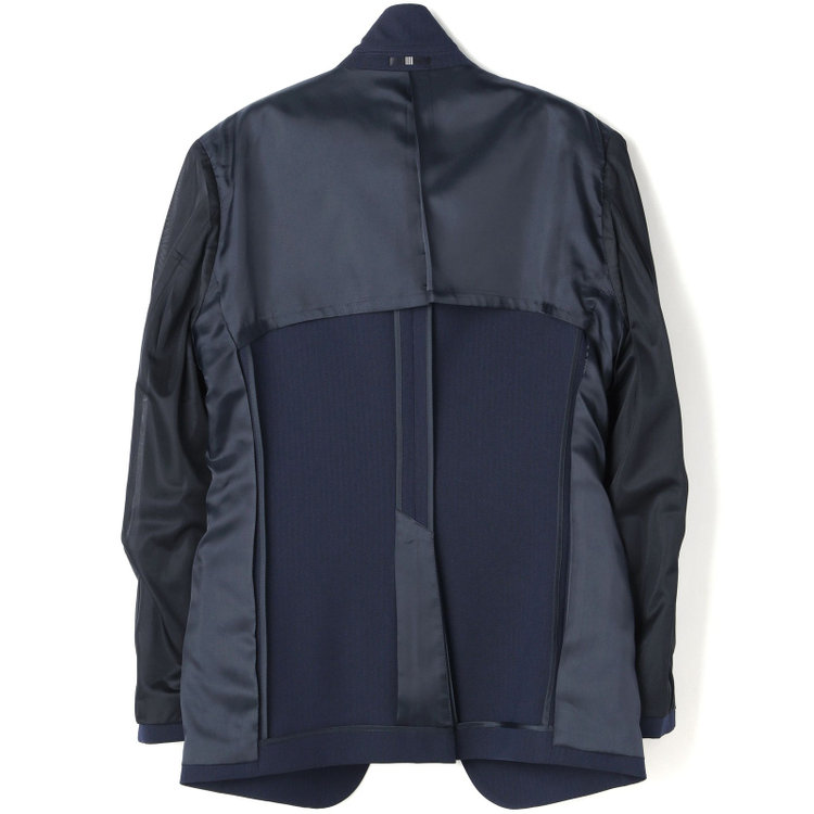 ブラックライン 【SLIM TAPERED】【年間】2釦シングルスリーピーススーツ 0タック/ネイビー×ヘリンボーン /ウエストシャーリング/4S TAKE OUT SUITS /リバーシブルベスト（グレー）/※パンツ裾上げ済仕様 紺中間