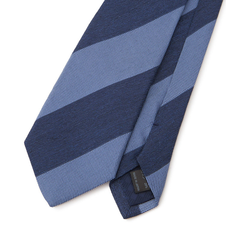 ブラックライン 【発送在庫あり】【BLACK LINE】シルクリネンストライプネクタイ 7.5cm幅/ネイビー×ブルー/ITALIAN FABRICS その他
