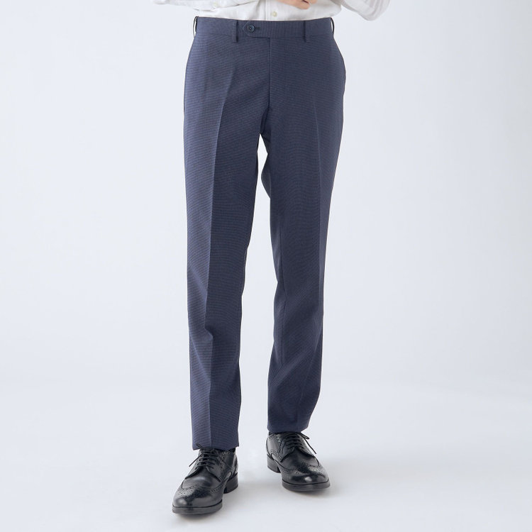 ブラックライン 【SLIM TAPERED】【春夏】0タックテーパードパンツ/ネイビー＆ブラック×ハウンドトゥース/ウエストムーブ/ウォッシャブル/4S SUSTAINABILITY&ECOLOGY FABRIC/※裾上げ必要 青濃色