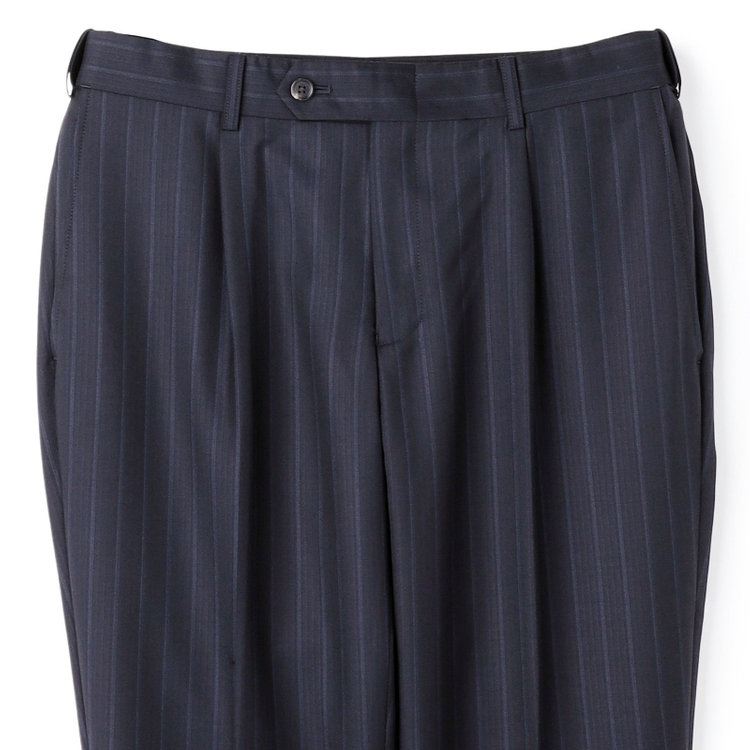 シルバーライン 【CLASSICO TAPERED】【秋冬】2釦シングルスーツ 1タック/ネイビー×ストライプ/ウエストムーブ/Ermenegildo Zegna TRAVELLER woven in italy/※裾上げ必要 紺濃色