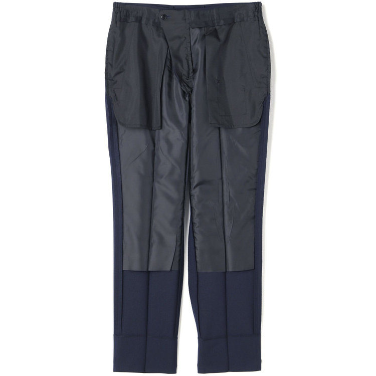 ブラックライン 【SLIM TAPERED】【年間】2釦シングルスリーピーススーツ 0タック/ネイビー×ヘリンボーン /ウエストシャーリング/4S TAKE OUT SUITS /リバーシブルベスト（グレー）/※パンツ裾上げ済仕様 紺中間