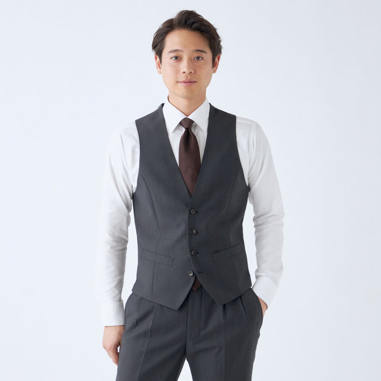 シルバーライン 【CLASSICO TAPERED】【年間】3釦段返りシングルスリーピーススーツ 2タック/グレー×ソリッド/NEW ZEALAND WOOL MIX/※裾上げ必要 グレー中間