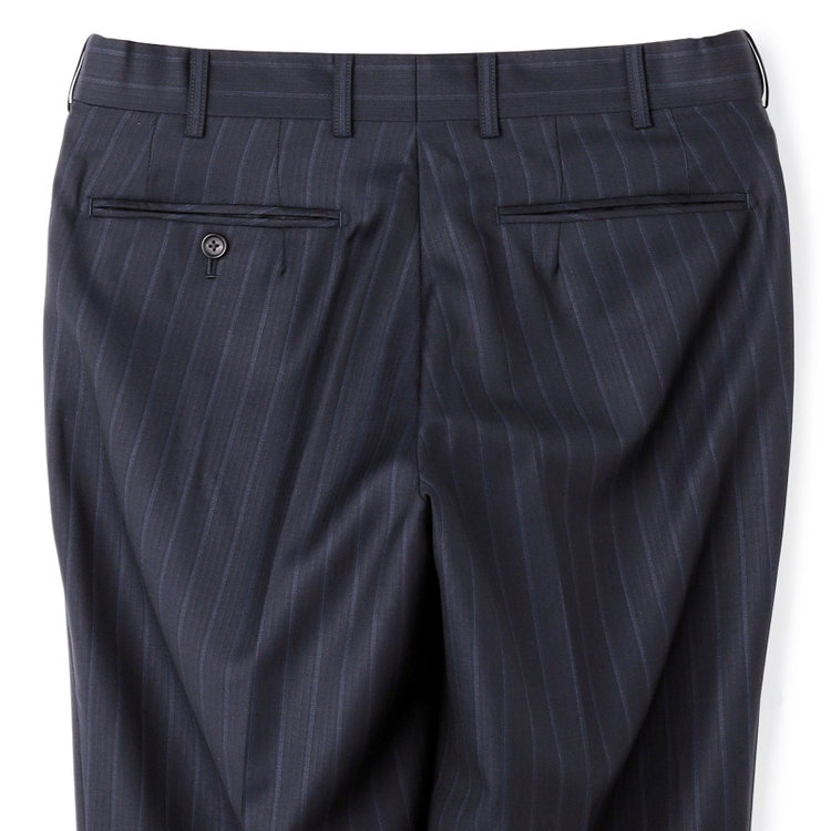 シルバーライン 【CLASSICO TAPERED】【秋冬】2釦シングルスーツ 1タック/ネイビー×ストライプ/ウエストムーブ/Ermenegildo Zegna TRAVELLER woven in italy/※裾上げ必要 紺濃色