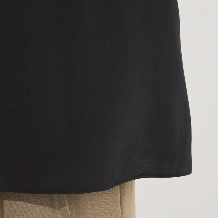 シルバーライン 【SILVER LINE/7分袖】ギャザーハイネックプルオーバー/ブラック/「ウォッシャブル」「ストレッチ」「防シワ」「UV加工」「静電気防止」 黒