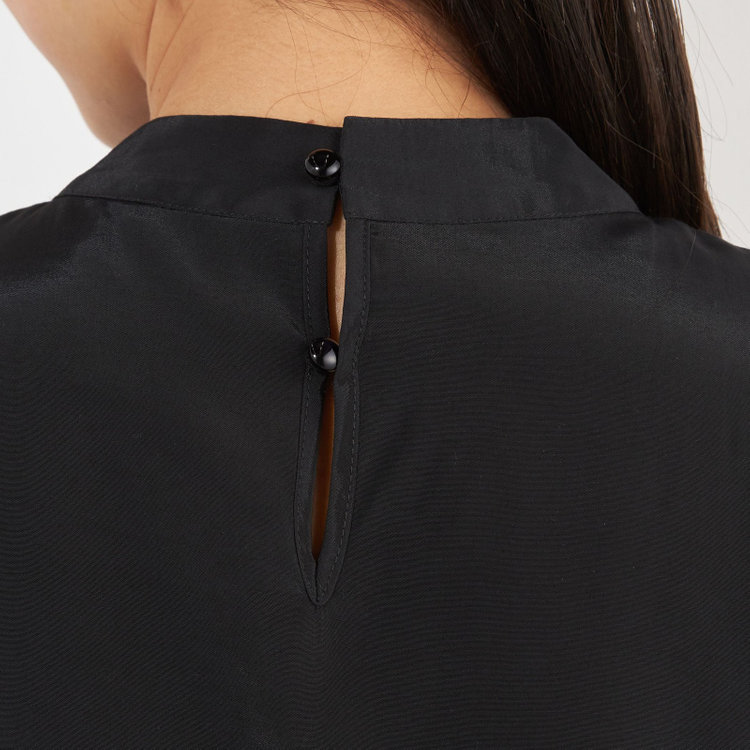 シルバーライン 【SILVER LINE/7分袖】ギャザーハイネックプルオーバー/ブラック/「ウォッシャブル」「ストレッチ」「防シワ」「UV加工」「静電気防止」 黒