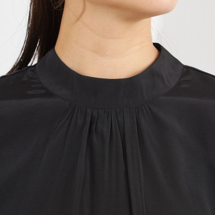 シルバーライン 【SILVER LINE/7分袖】ギャザーハイネックプルオーバー/ブラック/「ウォッシャブル」「ストレッチ」「防シワ」「UV加工」「静電気防止」 黒