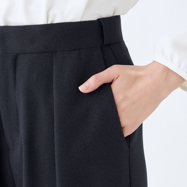 シルバーライン 【SL】【秋冬】ワイドストレートパンツ/ネイビー/ウエストムーブメント/ウォッシャブル/※パンツ裾上げ済仕様 紺中間