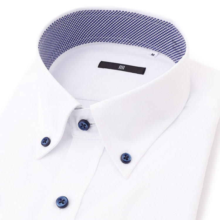 ブラックライン 【発送在庫あり】【BLACK LINE/半袖】【形態安定】ボタンダウンドレスワイシャツ/ホワイト×ドビーツイル/釦・釦付糸：ネイビー 白