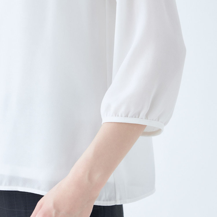 シルバーライン 【SILVER LINE/7分袖】フロントプリーツクルーネックプルオーバー/ホワイト/「ウォッシャブル可能」「防シワ」 白