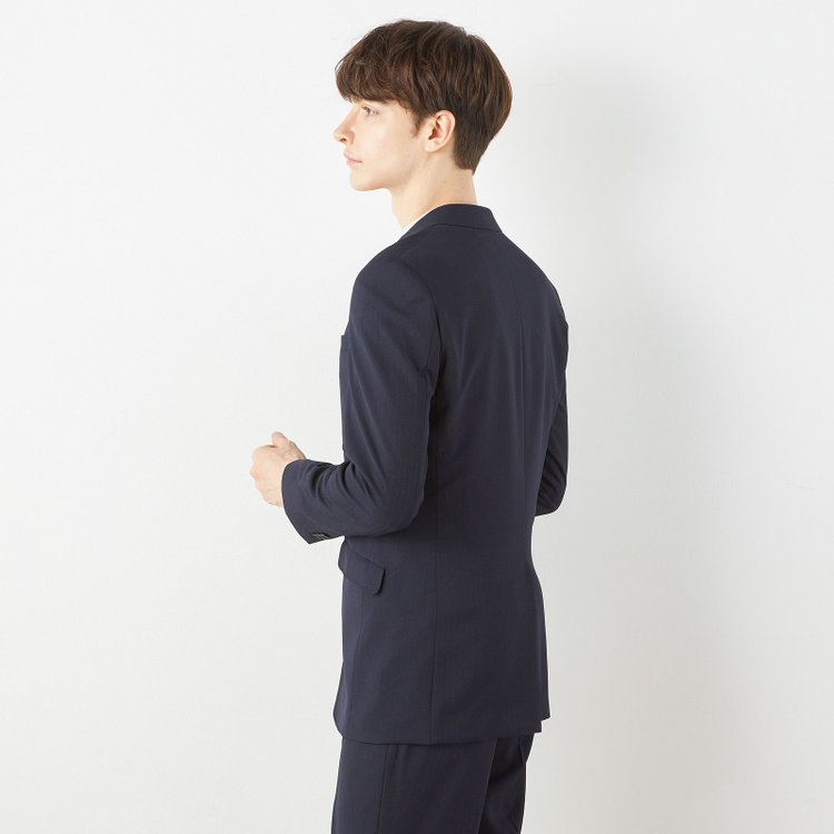 SUIT SELECT　アウトレット 【WEB限定/OUTLET/汚れ・キズ等有】【SLIM TAPERED_2】【年間】2釦シングルテーパードパンツスーツ 0タック/ネイビー×シャドーストライプ/ウエストシャーリング/4S/※パンツ裾上げ済仕様※ステッチほつれ 紺中間