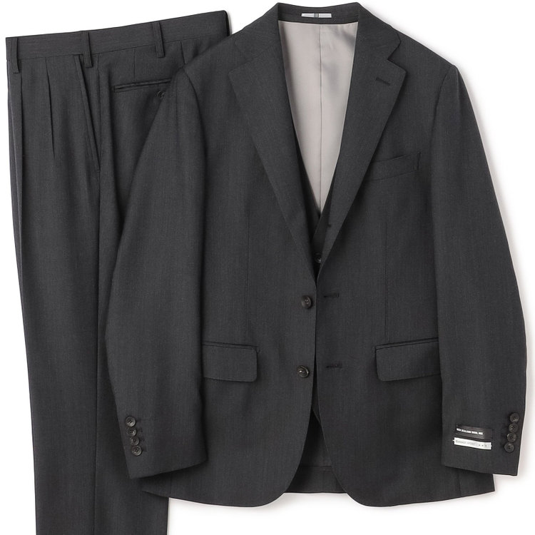 シルバーライン 【CLASSICO TAPERED】【年間】3釦段返りシングルスリーピーススーツ 2タック/グレー×ソリッド/NEW ZEALAND WOOL MIX/※裾上げ必要 グレー中間