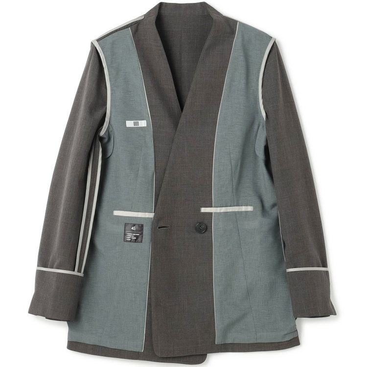 シルバーライン 【RELAX TAPERED】【年間】ノーカラー 2釦1掛け/ダブルパンツスーツ/グレー/ウエスト内側アジャスター/ウォッシャブル/Naturemier/※パンツ裾上げ済仕様 グレー濃色