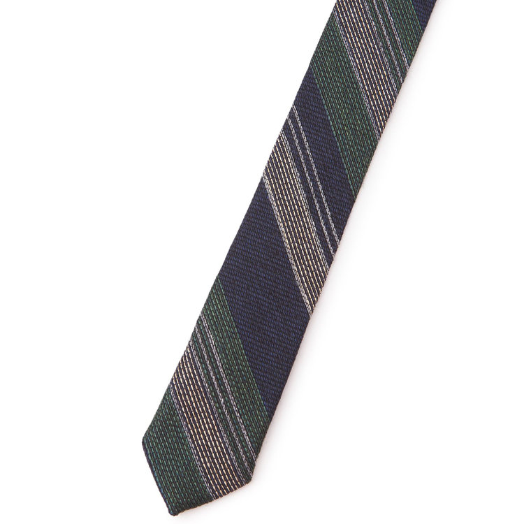 シルバーライン 【SILVER LINE】コットンウールシルクストライプネクタイ 8.5cm幅/グリーン×ネイビー/ITALIAN FABRICS その他